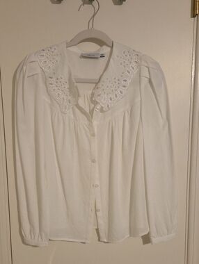 Greylin White Eyelet Collar Button-Down Blouse